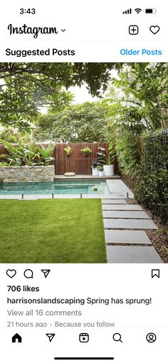 the instagram page on instagram com shows an image of a backyard with a pool and