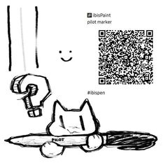 a black and white drawing of a cat sitting on top of a table next to a qr code