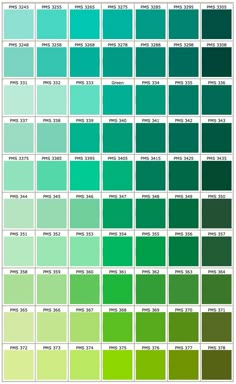 the color chart for different shades of green