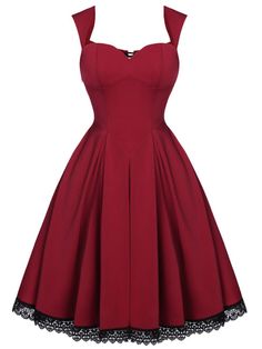 Retro Stage, Queen Anne Neckline, Sunflower Dress, Plus Size Prom, Sequin Evening Dresses, Standard Dress, Dress Retro, Red S, 1950s Dress