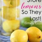 two lemons sitting next to each other on top of a blue table cloth with the words, store lemons so they last