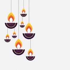 an illustration of hanging diyas with candles