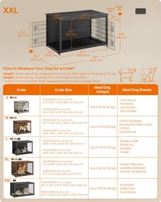 an info sheet describing how to measure the size and width of a dog crate for sale