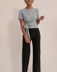 Jude Cropped Wrap Blouse  |  Modern Citizen Summer Workwear Tops With Cropped Hem, Chic Stretch Blouse For Business Casual, Summer Cropped Hem Tops For Work, Fitted High Waist Tops For Workwear, Spring Chic Crop Top With Tie Waist, Chic Spring Crop Top With Tie Waist, Fitted Cropped Bottoms For Spring, Fitted Spring Bottoms With Cropped Hem, Chic Tie Waist Crop Top For Day Out