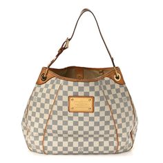 This is an authentic LOUIS VUITTON Damier Azur Galliera PM. This hobo style handbag is crafted of Louis Vuitton's signature Damier canvas in blue and white. It features a vachetta cowhide leather adjustable looping shoulder strap, pipingtrim, and polished brass hardware. The top opensto a beige microfiber interior with patch pockets. White Monogram Canvas Bag For Formal Occasions, Formal White Coated Canvas Shoulder Bag, Luxury White Hobo Bag, Designer White Hobo Bag For Daily Use, Designer White Hobo Bag, Designer White Hobo Bag For Shopping, Luxury White Hobo Bag With Leather Handles, Luxury Hobo Bag With Leather Handles And Coated Canvas, Luxury Coated Canvas Hobo Bag With Leather Handles