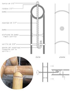 the drawing shows how to make a wooden pole