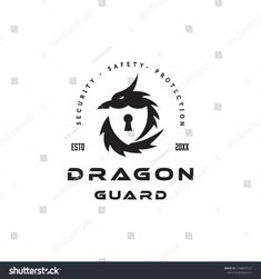 the dragon guard logo is designed in black and white, with a keyhole on it