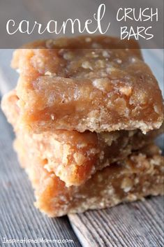 homemade caramel crush bars stacked on top of each other