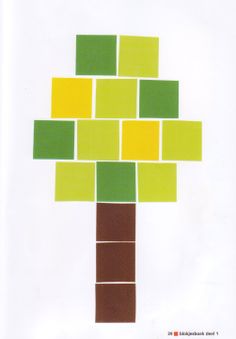 a tree made out of squares on top of each other in green and yellow colors