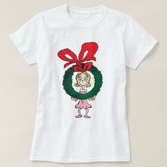 Dr. Seuss Cindy-Lou Who - Wreath T-shirt, Women's, Size: Adult M, White Gender: female. Cindy Lou Hoo, Cindy Lou Who, Cindy Lou, Grinch Stole Christmas, Womens Basic, Dr Seuss, Front Design, Christmas Tshirts, Casual Wardrobe