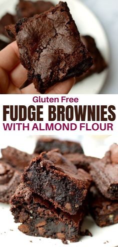 a stack of fudgy brownies Almond Meal Brownies, Almond Flower Brownie, Fudgy Almond Flour Brownies, Almond Flour Cocoa Powder Recipes, Flourless Fudge Brownies, Almond Brownies Recipes, Almond Flour Brownies Easy, Gluten Free Desserts Almond Flour