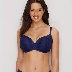 Fantasie Twilight Marseille Underwired Moulded Bikini Swim Top Size Us 32g - 32f Color:Navy Blue Elegant Blue Underwire Swimwear, Elegant Blue Seamless Swimwear, Elegant Blue Summer Bra, Crochet Tankini, Shaping Swimsuit, Navy Blue Bikinis, Ruched Tankini, Underwire Tankini Tops, Underwire Tankini