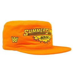 Pay a nod to a bygone era with this SummerSlam Painters flex hat from Ripple Junction. It features a vintage SummerSlam logo that calls to mind action-packed moments of yesteryear such as the end of the Honky Tonk Man's iconic Intercontinental Championship reign and the British Bulldog and Bret Hart classic in Wembley Stadium. The flex design ensures the perfect fit, so you can focus your attention on today's action in the ring. Summer Snapback Hat For Sports Events With Flat Brim, Summer Sports Snapback Hat With Flat Brim, Retro Snapback Baseball Cap For Outdoor Activities, Retro Adjustable Fitted Hat For Sports, Vintage Flat Bill Hats For Summer, Vintage Cap For Outdoor Activities, Adjustable Retro Sports Hat, Retro Curved Brim Baseball Cap For Fans, Retro Sports Hats For Summer