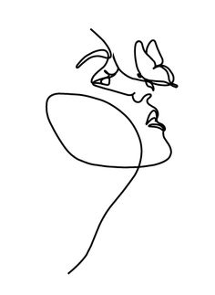 a black and white line drawing of a woman's face with her eyes closed