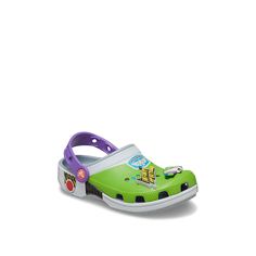 Crocs-Toy Story Buzz Classic Clog - Kids' Liven up your little trooper's casual look with some throwback vibes featuring the Toy Story Buzz Classic clog from Crocs. Customize this pair with their favorite Jibbitz™ charms, while the Iconic Crocs Comfort™ footbed pads little steps to infinity and beyond. Buzz Costume, Vegan Clogs, Cozy Slippers Boots, Styling Crocs, Shoe Size Chart Kids, Toy Story Buzz, Koolaburra By Ugg, Slippers Cozy, Trending Sneakers