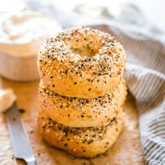 three bagels stacked on top of each other