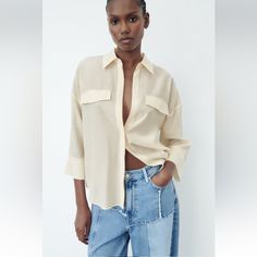 New With Tag, Fit Like S Or M Check My List For More Zara Clothes Zara Clothes, Zara Outfit, Zara Tops, Cream White, Button Down Shirt, Zara, Womens Tops, Cream, Women Shopping