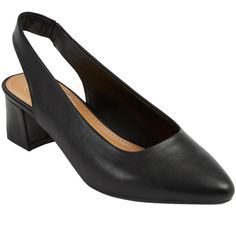 Give your everyday look a lift with this beautiful block heel style. Featuring hidden elastic gore for ultimate comfort, plus a smooth leather-like upper, this slingback silhouette is a sophisticated choice, no matter what’s on your agenda. Black Slingback Pumps With 4-inch Heel For Work, Fitted Synthetic Slingback Pumps With 4-inch Heel, Black Slingback Pumps With Ankle Strap And 4-inch Heel, Black Slingback Pumps With 4-inch Heel, Black Synthetic Slingback Pumps With 4-inch Heel, Closed Toe Shoes, No Matter What, Online Purchase, Smooth Leather