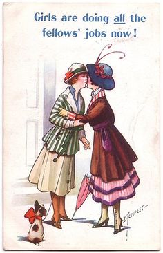 an old postcard with two women kissing each other