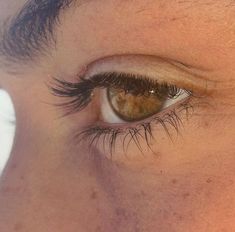 a woman's brown eye with long lashes