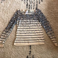 J Crew Sample Sweater. Navy Salt Striped Sweater With Hand Stitched Sequins. Size Small. Great For Holiday Parties. One Of A Kind. Never Been Worn Striped Sweater, Blue Cream, Stripe Sweater, Hand Stitched, Colorful Sweaters, Holiday Parties, Long Sleeve Tshirt Men, J Crew, Top Brands