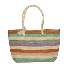 Our colorful Seaglass Stripe Tote with multi stripes is sure to brighten up your spring and summer! Packable for easy travel and has a leather loop to carry your favorite sunhat. Product Overview: Material: 100% Raffia Straw, 100% Cotton Lining Measurements: 50cm x 32cm, Handle Drop- 22.5cm Spot Clean with Damp Cloth Casual Beach Bag With Striped Lining, Casual Beach Bag With Striped Lining For Travel, Summer Vacation Beach Bag With Striped Lining, Beachy Multicolor Beach Bag For Summer, Multicolor Beach Bags For Spring, Striped Summer Beach Bag For Vacation, Striped Summer Beach Bag, Striped Summer Beach Bag For Beach Season, Summer Striped Beach Bag For Beach Season