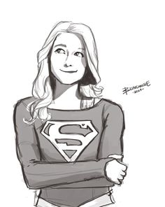 a drawing of a woman wearing a superman shirt