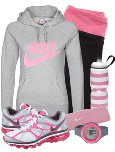 add a little pink to your workout Sports Outfit, Dance Outfit, Pink Nike, Pink Nikes, Pink And Gray, Workout Outfit, Sporty Outfits, Running Clothes