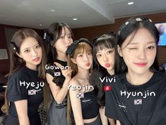 the girls are posing together in their t - shirts with words on them that say, yeonmin