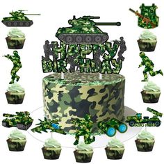 Camouflage Party Cake Topper - Camo Cupcake Toppers Green Camo Happy Birthday Decoration Army Theme 36pcs Cupcake Decorations Perfect for Camo Party, Soldier Theme, Tank Theme, Military Party Camo Graduation Party Ideas, Camo Cupcakes, Camouflage Party, Army Theme, Happy Birthday Decoration, Camo Party, Military Party, Cupcake Decorations, 90th Birthday