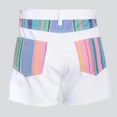 Be the envy of the streets in the 2023 Summer Collection of neon-striped distressed denim shorts! These stylish shorts combine street style with modern flare. offering a unique look that will make you stand out from the crowd.Distinctive Features: Painted Neon Stripes: The bold neon stripes add a touch of wild. vivid color that will make you the center of attention. Wide-Leg Design: The wide-leg design offers a modern silhouette. ensuring you look on-trend no matter the occasion. High-Waist: The White Vertical Stripes Shorts, White Vertical Striped Shorts, Summer Striped High-waisted Jean Shorts, Striped High-waisted Jean Shorts For Summer, Trendy Striped Shorts With Built-in Shorts, Multicolor Cutoff Shorts For Spring, White Cotton Shorts With Vertical Stripes, Spring Multicolor Cutoff Shorts, Retro White Summer Shorts