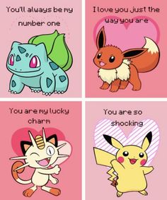 four different types of pokemon cards with the words you'll always be my number one