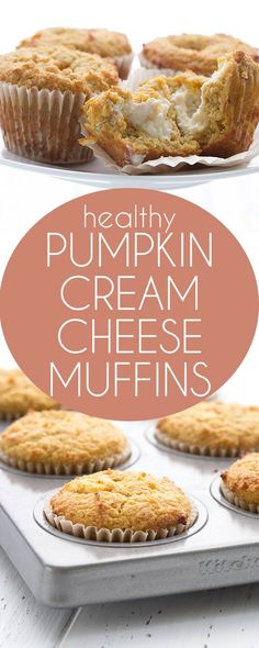 healthy pumpkin cream cheese muffins are ready to be baked in the oven and eaten