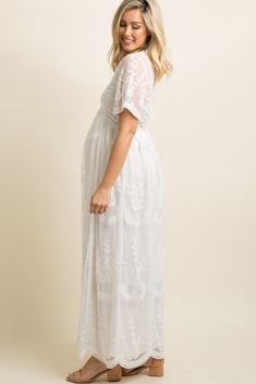 White Lace Mesh Overlay Maternity Maxi Dress Long Sleeve White Maxi Dress, Party Dresses Night, White Maternity Dresses, Baby Olivia, Lace Maternity Dress, Maternity Ideas, Maternity Maxi Dress, Maternity Dresses For Photoshoot, Instagram Dress