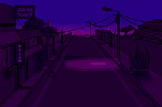 an old - school style video game is shown at night with purple hues and neon lights