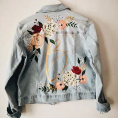 Hand Painted Custom Design Wedding Jacket, Painted Denim Bridal Jacket, Mrs, Bridal Personalised Name Denim or Leather Jacket, UK - Etsy Denim Jacket Painting, Whimsical Bride, Bespoke Denim, Jacket Painting, Bespoke Jacket, Photos Edit, Rose London, Diy Denim Jacket, Painted Clothes Diy