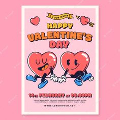 valentine's day poster with two hearts holding hands and the words happy valentine's day