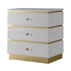 a white and gold dresser with three drawers