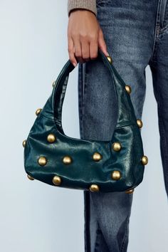 EMBELLISHED SHOULDER BAG - Blue | ZARA United States Evening Shoulder Bag With Brass Hardware, Evening Crossbody Shoulder Bag With Brass Hardware, Party Leather Shoulder Bag With Metal Hardware, Gold-tone Hardware Clutch Shoulder Bag, Trendy Shoulder Bag With Gold-tone Hardware, Party Baguette Bag Satchel With Detachable Strap, Green Handheld Shoulder Bag With Gold-tone Hardware, Trendy Hobo Bag With Gold-tone Hardware, Trendy Shoulder Bag With Gold-tone Hardware And Double Handle