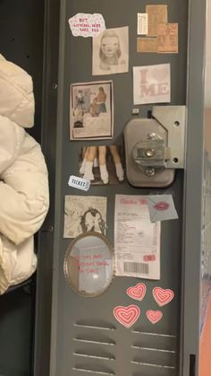 a locker with pictures and magnets on it