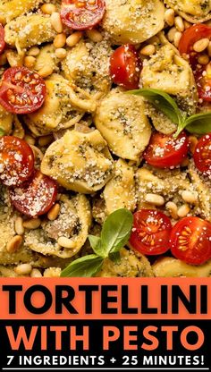 tortellini with pesto, tomatoes and pine nuts