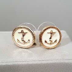 LC LAUREN CONRAD Women's Anchor Gold Tone Beige Enamel Stud Earrings NWT Enamel Stud Earrings, Anchor Design, Round Stud Earrings, Fashion Jewelry Earrings, Lc Lauren Conrad, Lauren Conrad, Fashion Watches, Gold Tones, Fashion Jewelry