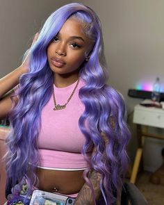 Purple Wavy White Highlight Ombre Lace Front Wig Human Hair Wig Lace Front Wig Virgin Human Hair Same as image 150%Density Same as image Light Purple Hair, Frontal Wig Hairstyles, Ombre Lace Front, Creative Hair Color, Wig Styling, Purple Wig, Green Wig, Lavender Hair, Hair Color Purple