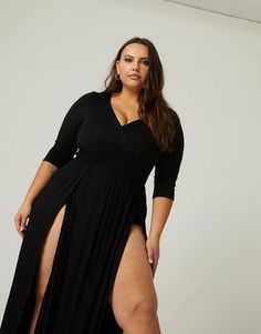 Plus Size Sultry Double Slit Dress Thigh Split Dress, Plus Size Leather Jacket, Split Dress Thigh, Cowgirl Dresses, Split Dress, Plus Size Maxi, Layered Jewelry, Dress Measurements, Plus Size Maxi Dresses