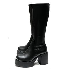 Step Out In These Stylish Platform Knee High Boots New In Box Faux Leatherette Material Stretchy Shaft Side Zipper For Easy Shoe Removal Lightly Padded Insole Comfy Block Heels Platform Height: Approx 1in. Heel Height: Approx 3.5 In. Shaft Height: Approx 15 In. Fitting: True To Size. Regular Fit. High Knee Platform Boots, Black Platform Boots Outfit, Black Boots Chunky, Platform Chunky Boots, Platform Boots Outfit, Thrift Manifestation, 2025 Aesthetic, Platform Knee High Boots, Chunky Black Boots