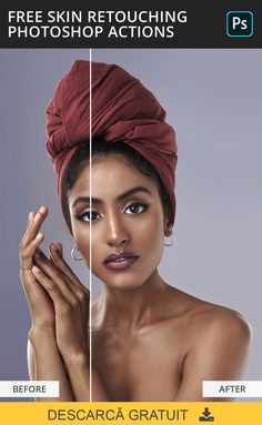 the before and after photoshopped image is being used to create this woman's face