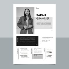 a professional resume template with an image of a woman in a suit on the cover