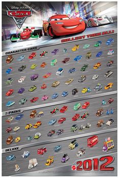 the cars movie poster is shown in full color and size, with each character's car