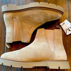 Zara Suede Pull On Unisex Boots | Euro. Sz. 41 | Us Size 10 Women Size 8 Men | Nwt Retail $89 | Minimalist Neutral Tan Great Boot! Casual Suede Chelsea Boots With Flat Heel, Casual Chelsea Boots With Flat Heel For Work, Casual Flat Heel Chelsea Boots For Work, Spring Casual Chelsea Ankle Boots, Casual High-top Chelsea Boots For Spring, Casual Beige Chelsea Boots Ankle-high, Casual Ankle-high Beige Chelsea Boots, Casual Beige Ankle-high Chelsea Boots, Spring Casual Chelsea Boots Closed Toe