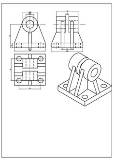 the technical drawing shows how to draw an object with two different parts, including a wheel and